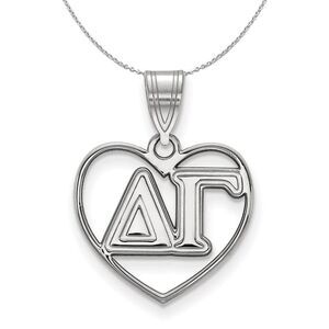 Sterling Silver Delta Gamma Heart Greek Necklace - 24 Inch